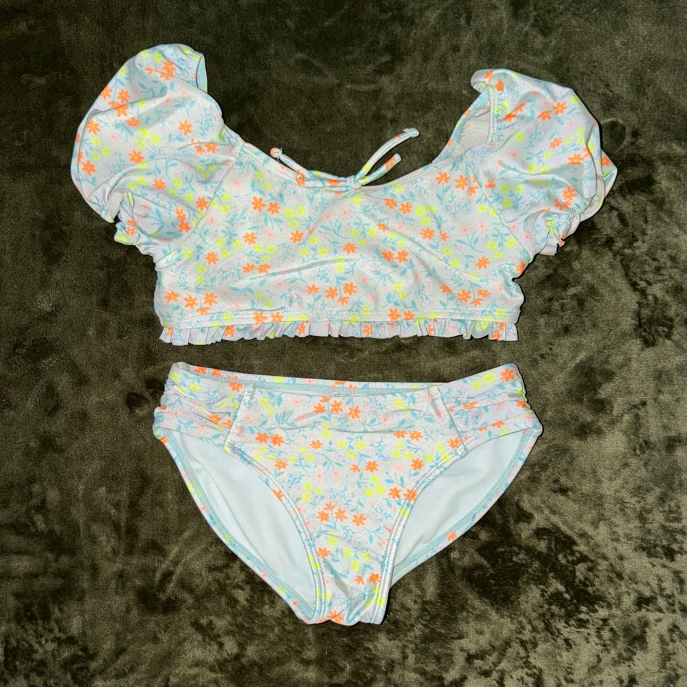 Cat & Jack Pastel Floral Ruffle Two-Piece Bikini - Mint, Coral, Yellow